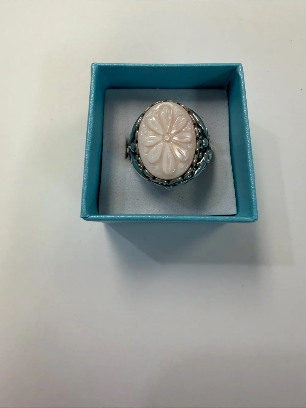 Carolyn Pollack Relios Sterling Silver Ring with Pale Pink Carved Flower Size 8
